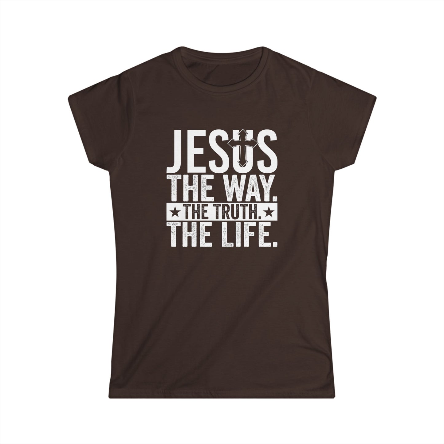 "Jesus The Way, The Truth, The Life" Women's Fitted Tshirt (White Logo) - Sweet Baby Jeez Teez