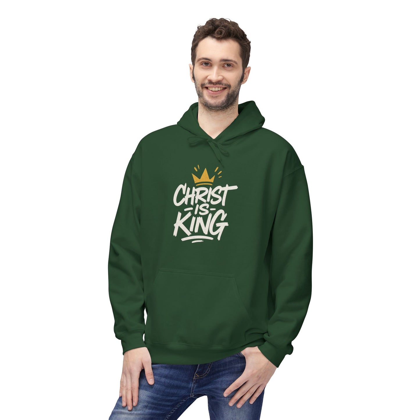 Christ is King Fleece Hoodie Faith-Based Sweatshirt (Gold Crown Logo)