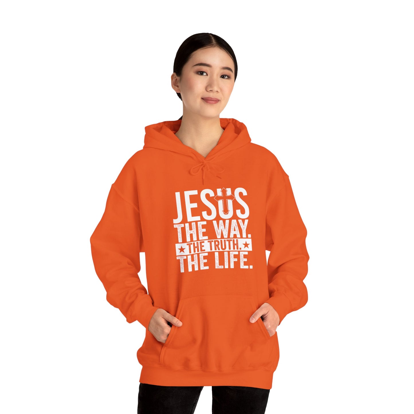 "Jesus The Way, The Truth, The Life" Heavy Fleece Unisex Hoodie (White Logo)