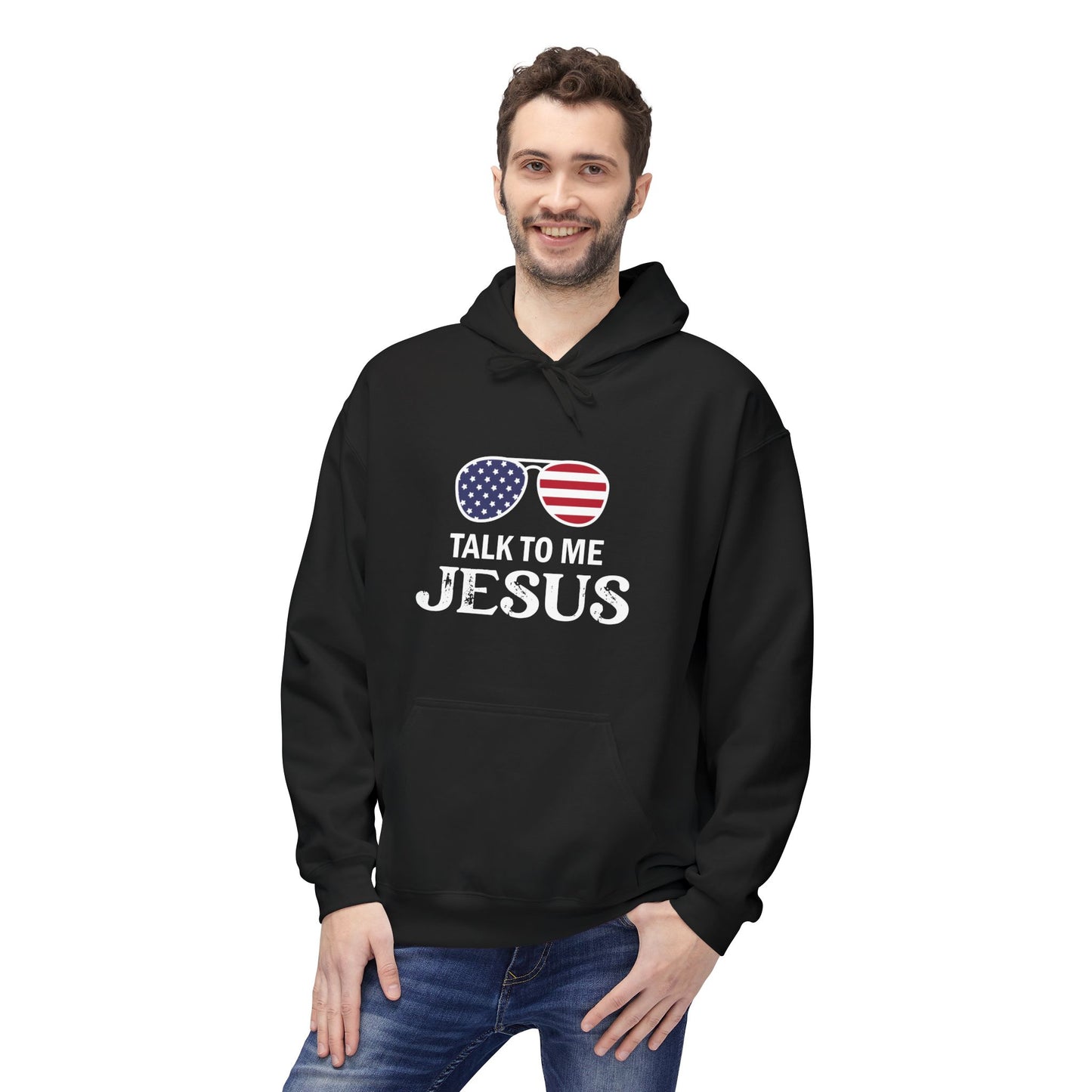 Patriotic "Talk to Me Jesus" Christian Fleece Hoodie