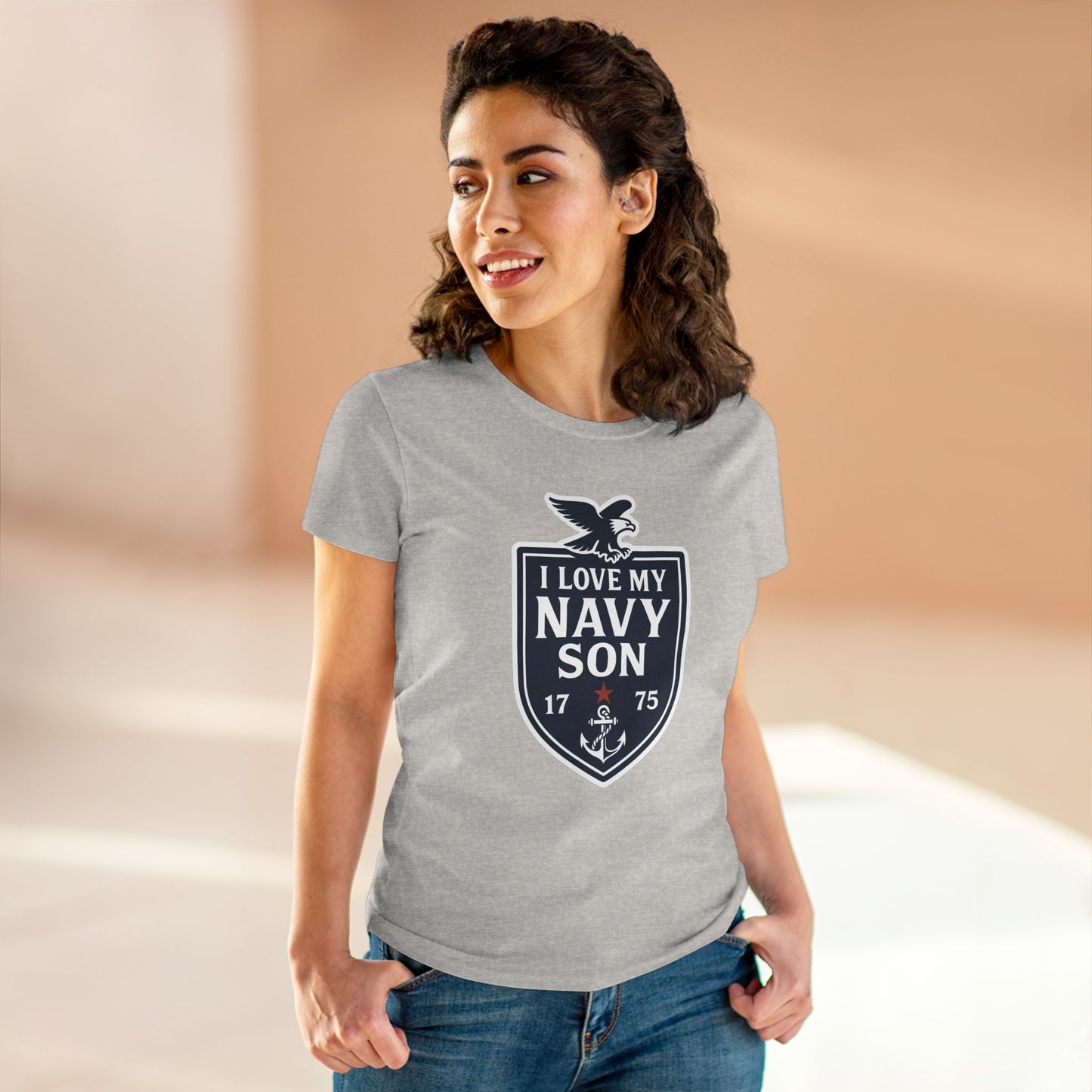 "I Love my Navy Son" Military Pride Patriotic Crest Women's Semi-Fitted Tshirt