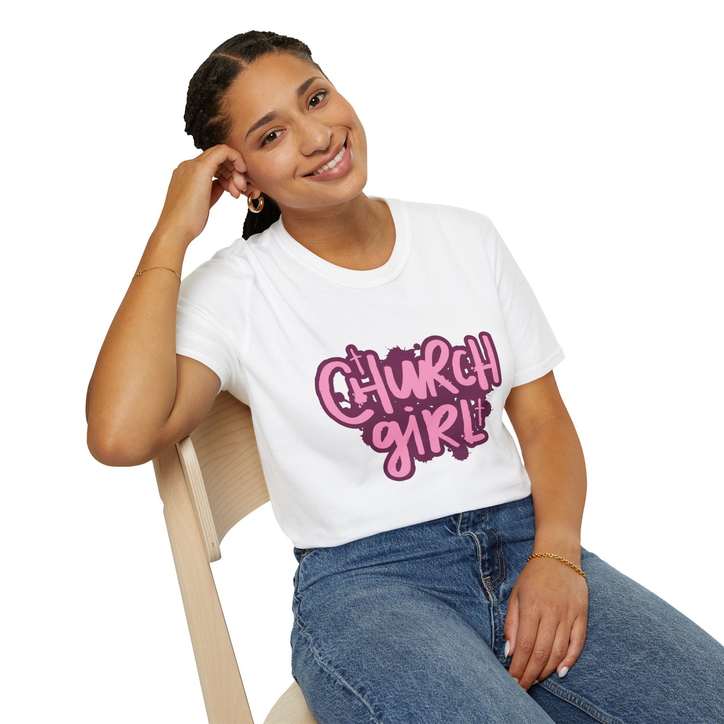 Church Girl Women's Relaxed/Fitted Tshirt (Pinks Logo) - Sweet Baby Jeez Teez