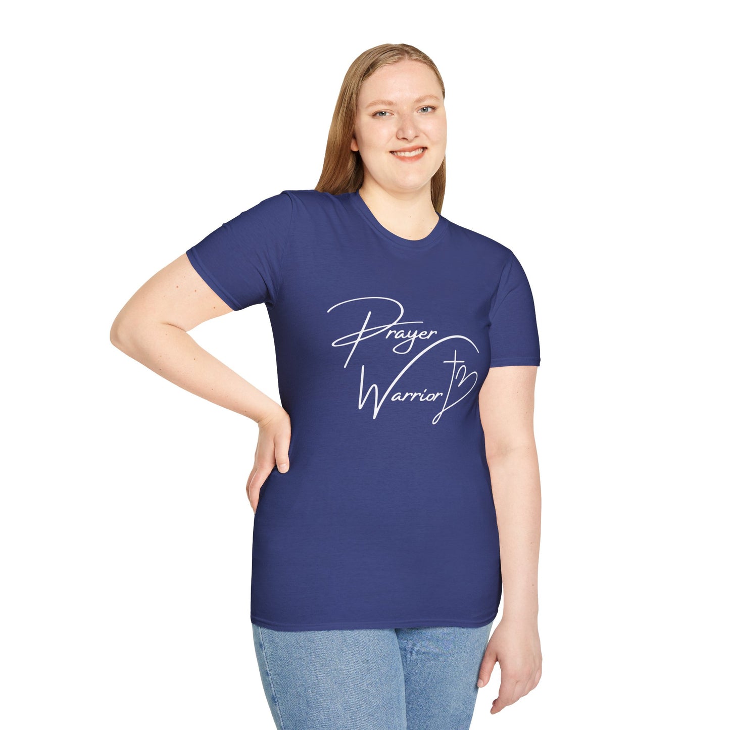 Prayer Warrior Cross Heart Women's Relaxed/Plus Tshirt (White Logo) - Sweet Baby Jeez Teez
