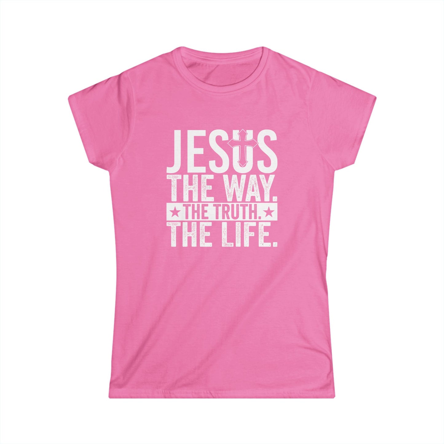 "Jesus The Way, The Truth, The Life" Women's Fitted Tshirt (White Logo) - Sweet Baby Jeez Teez