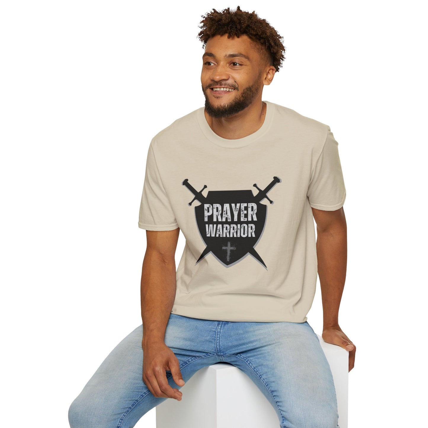 Prayer Warrior Shield Men's Tshirt (Black Logo) - Sweet Baby Jeez Teez