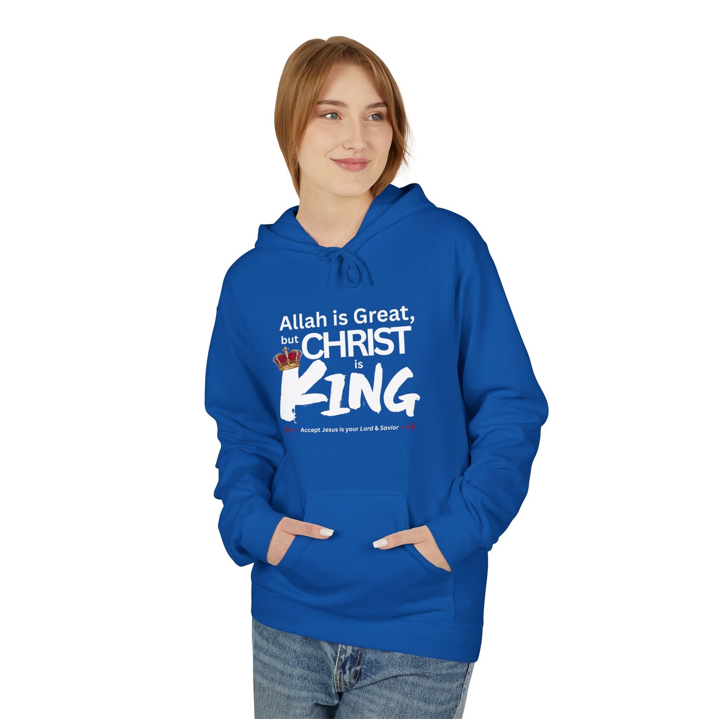 "Christ is King" Cozy Unisex Fleece Hoodie (Great Logo - White) - Sweet Baby Jeez Teez
