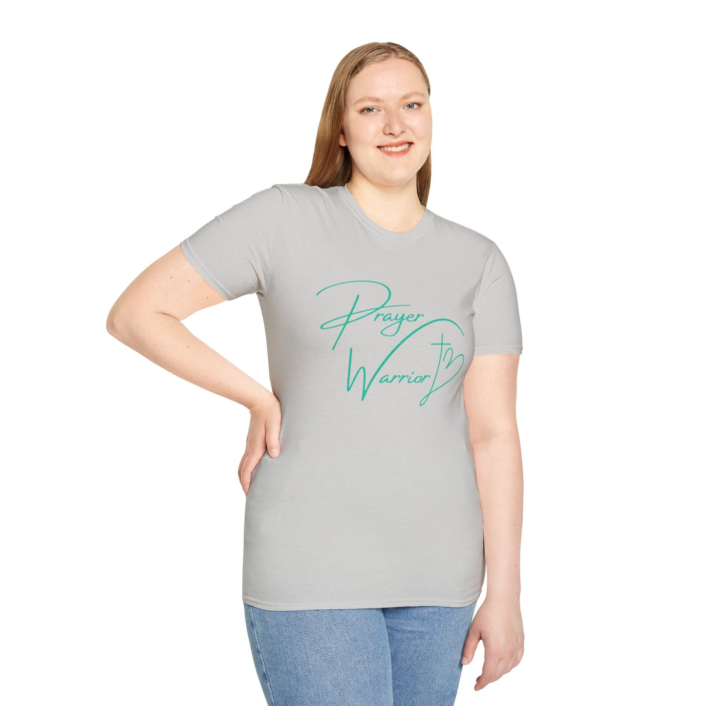 Prayer Warrior Cross Heart Women's Relaxed/Plus Tshirt (Teal Logo) - Sweet Baby Jeez Teez