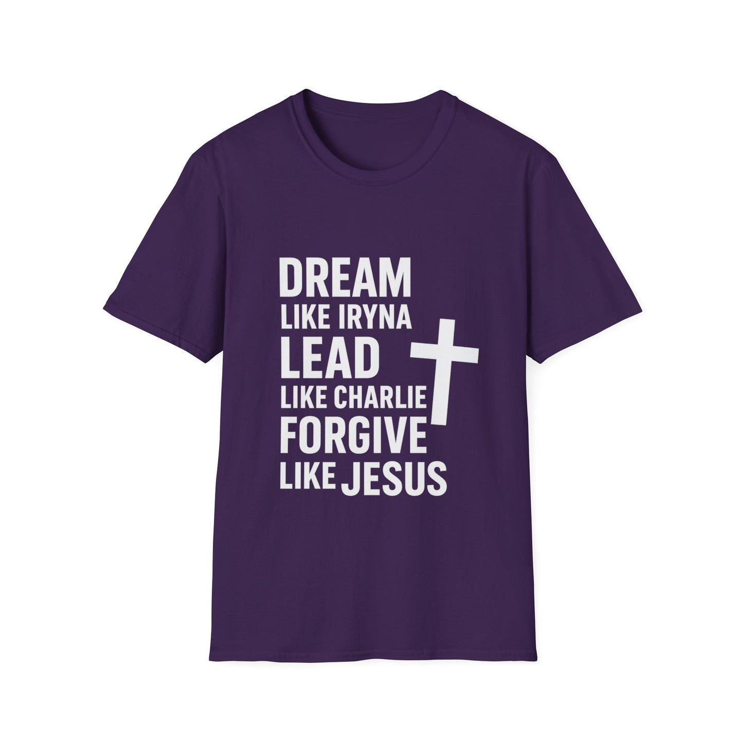 Dream, Lead, Forgive Men's Unisex Softstyle Tshirt (White Logo)