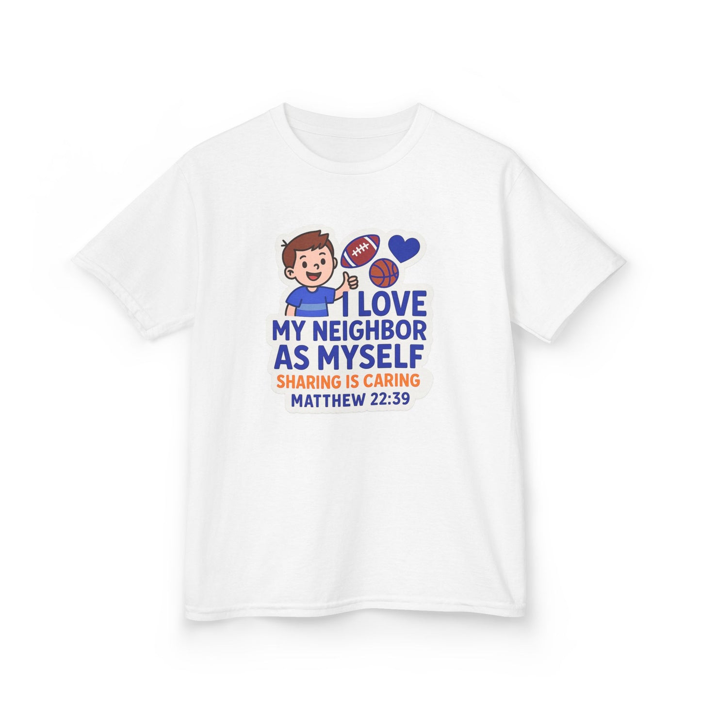 "Love My Neighbor" Sharing is Caring Christian Boy's Bible Verse Sticker Tshirt