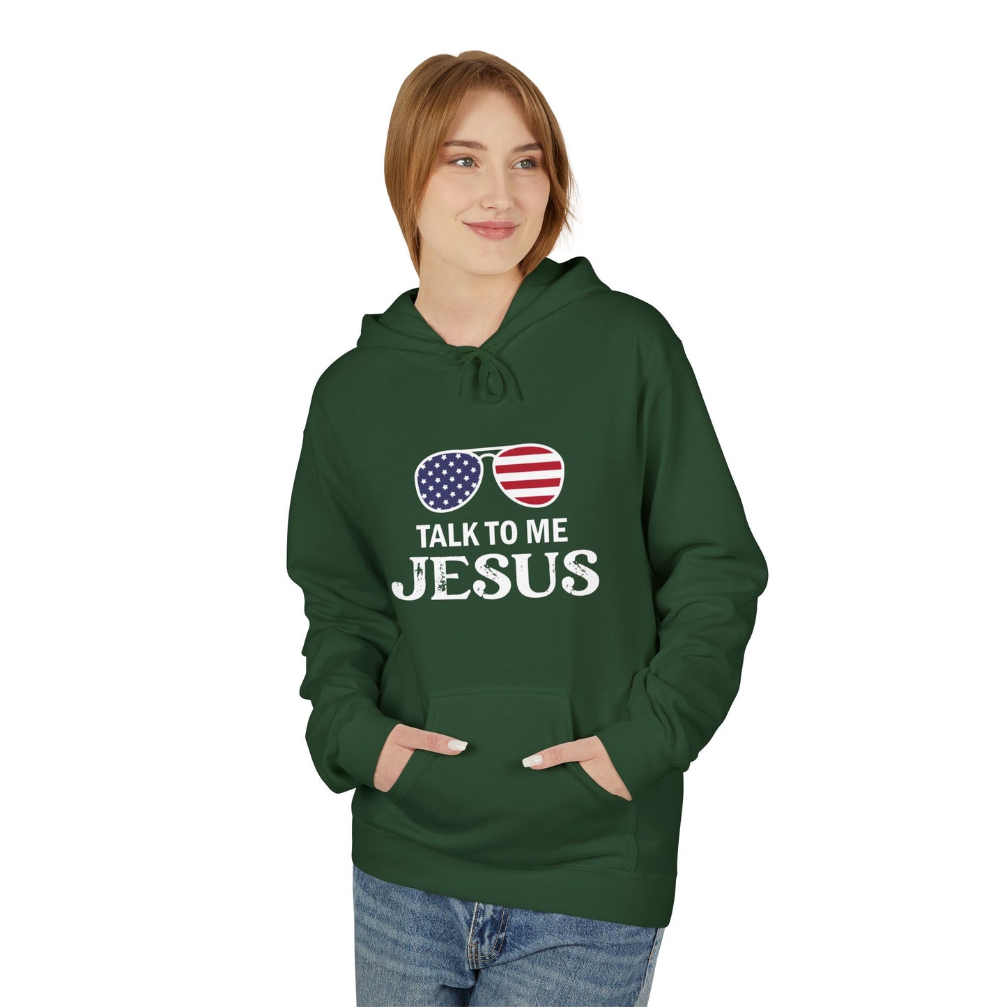 Patriotic "Talk to Me Jesus" Christian Fleece Hoodie