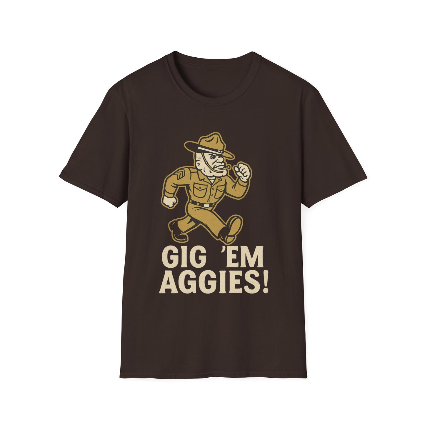 Gig 'Em Aggies Old Sarge Unisex Softstyle T-Shirt (Gold Logo) - Sweet Baby Jeez Teez