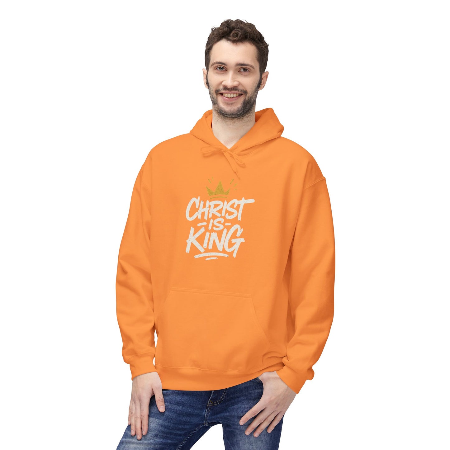 Christ is King Fleece Hoodie Faith-Based Sweatshirt (Gold Crown Logo)
