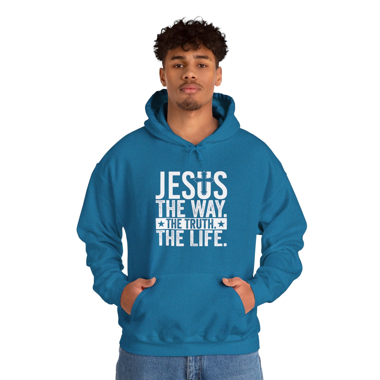 "Jesus The Way, The Truth, The Life" Heavy Fleece Unisex Hoodie (White Logo)