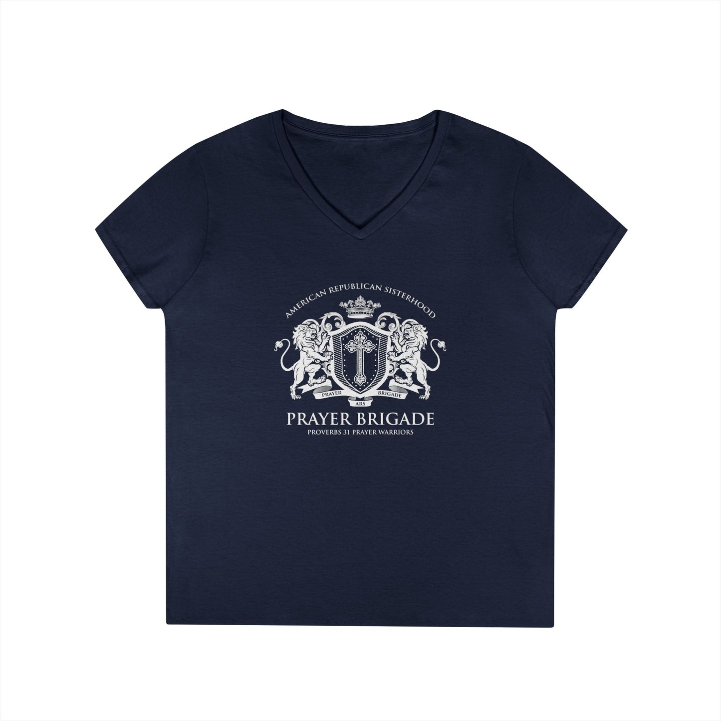 ARS Prayer Brigade Ladies' V-Neck T-Shirt (Red with White Logo)