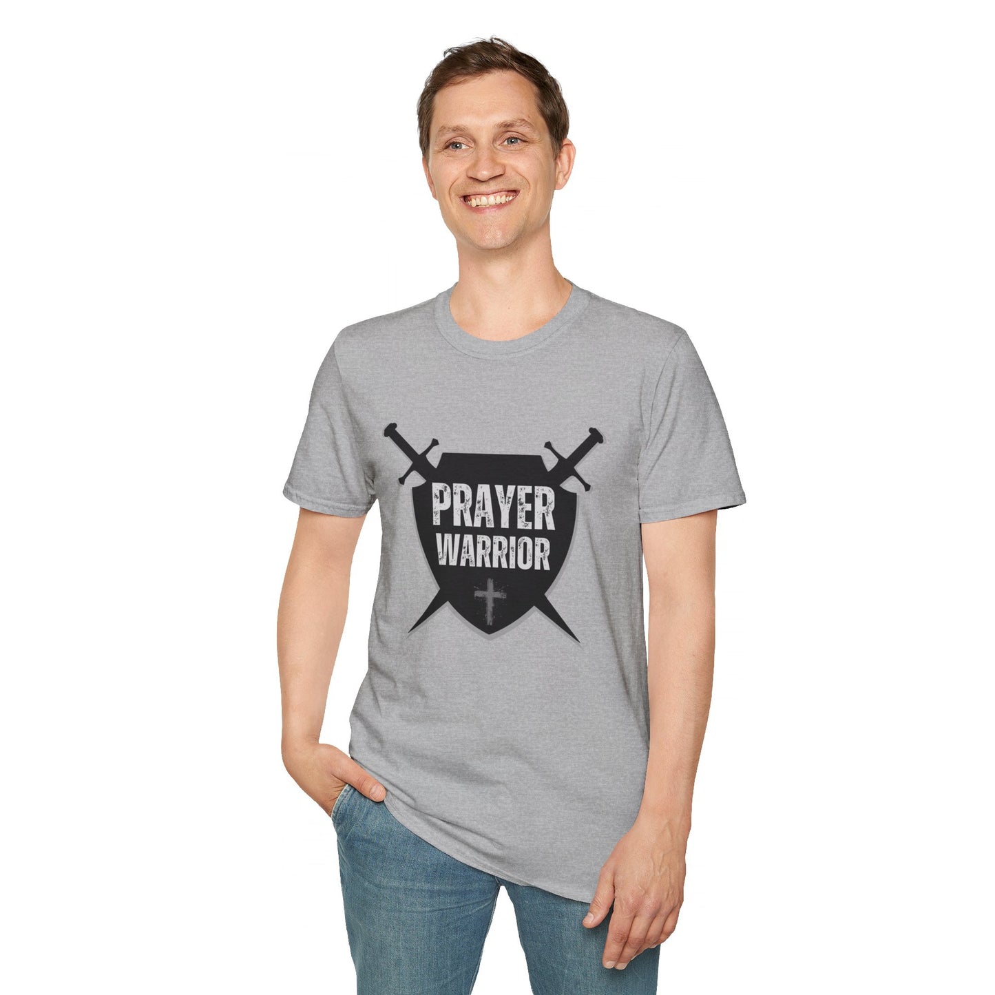 Prayer Warrior Shield Men's Tshirt (Black Logo) - Sweet Baby Jeez Teez