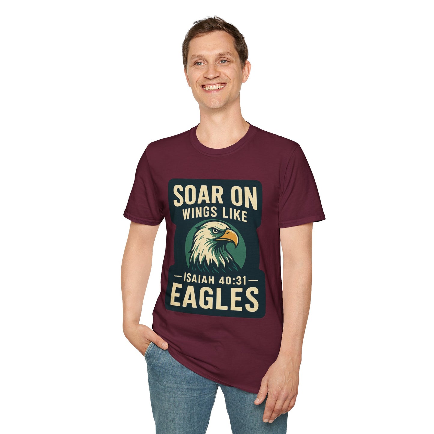 "Isiah 40:31" Soar on Wings Bible Verse Softstyle Tshirt