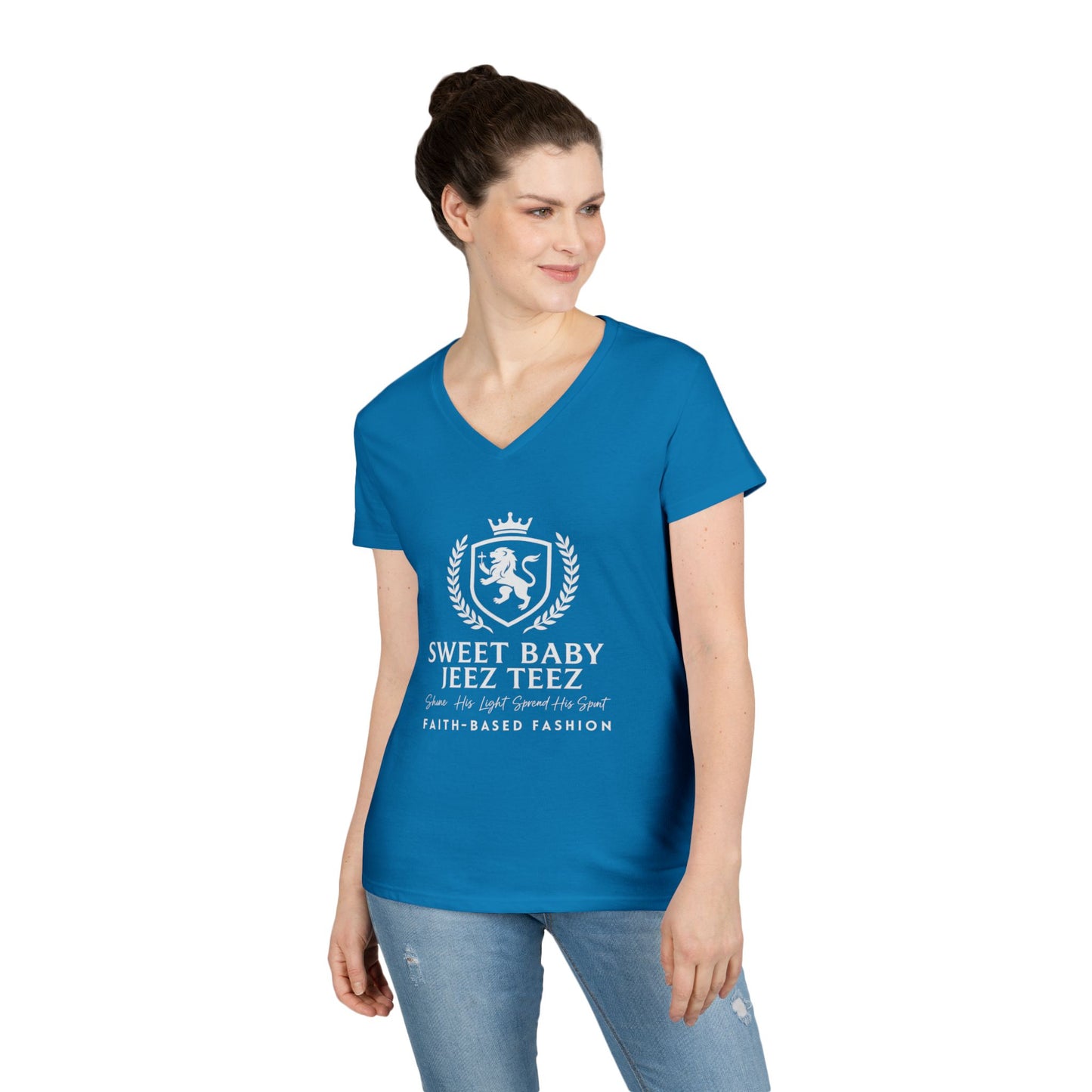 Sweet Baby Jeez Teez Faith-Based Fashion Semi-Fitted Women's V-Neck Tshirt