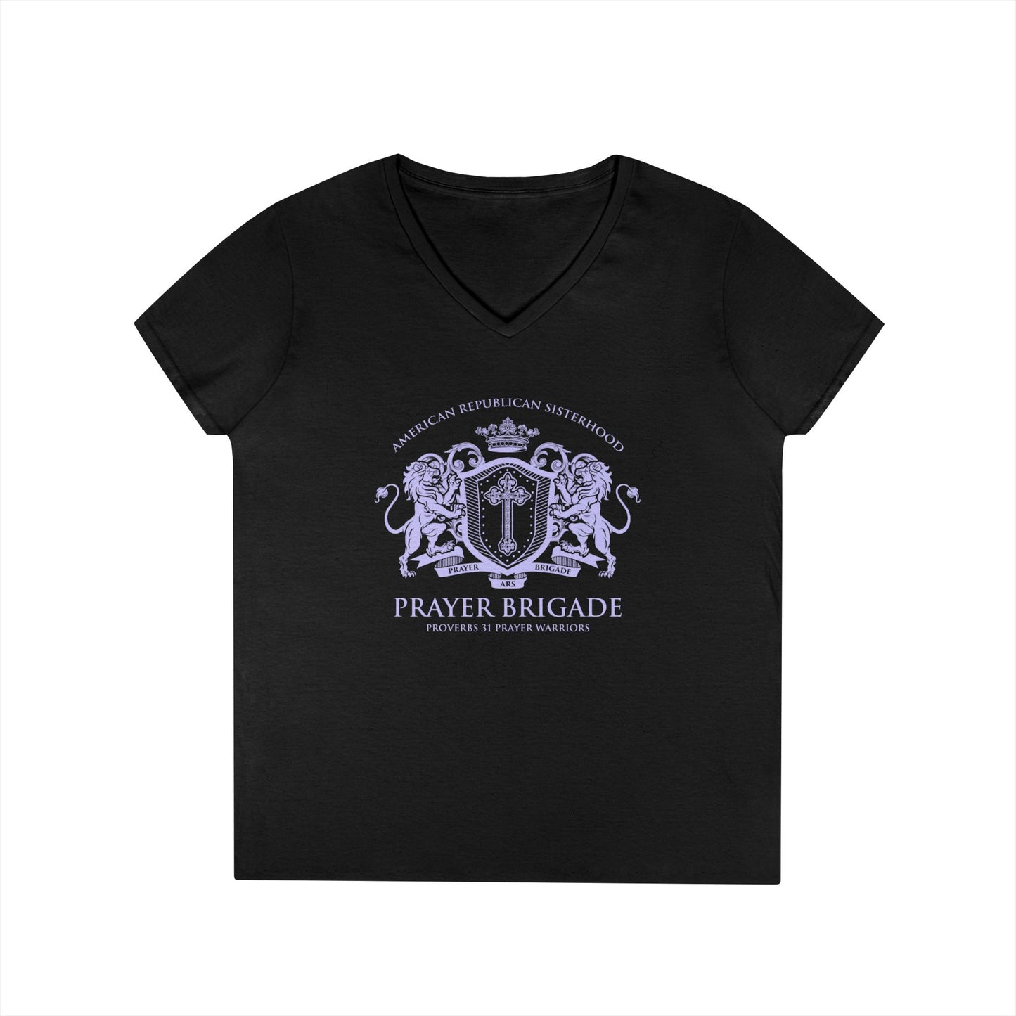 ARS Prayer Brigade Ladies' V-Neck T-Shirt (Pink with Lilac Logo)