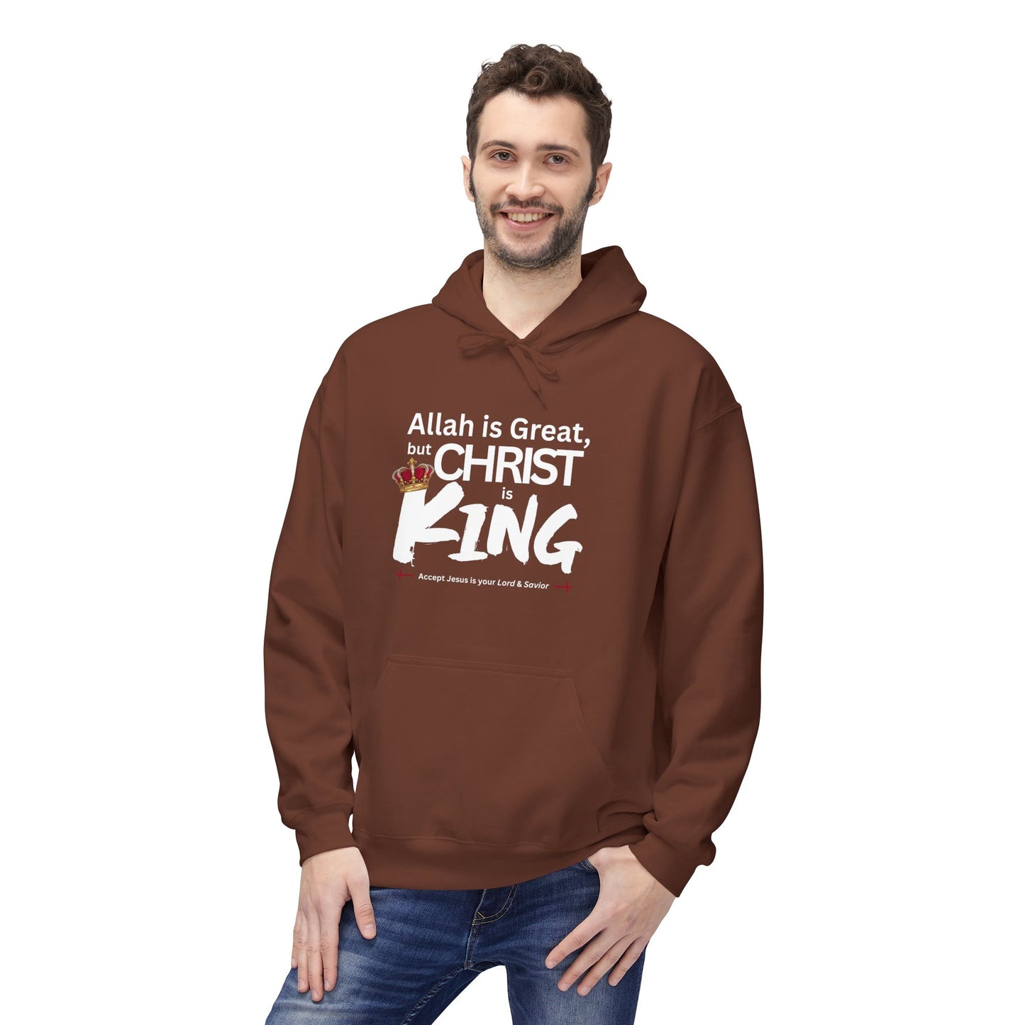 "Christ is King" Cozy Unisex Fleece Hoodie (Great Logo - White) - Sweet Baby Jeez Teez