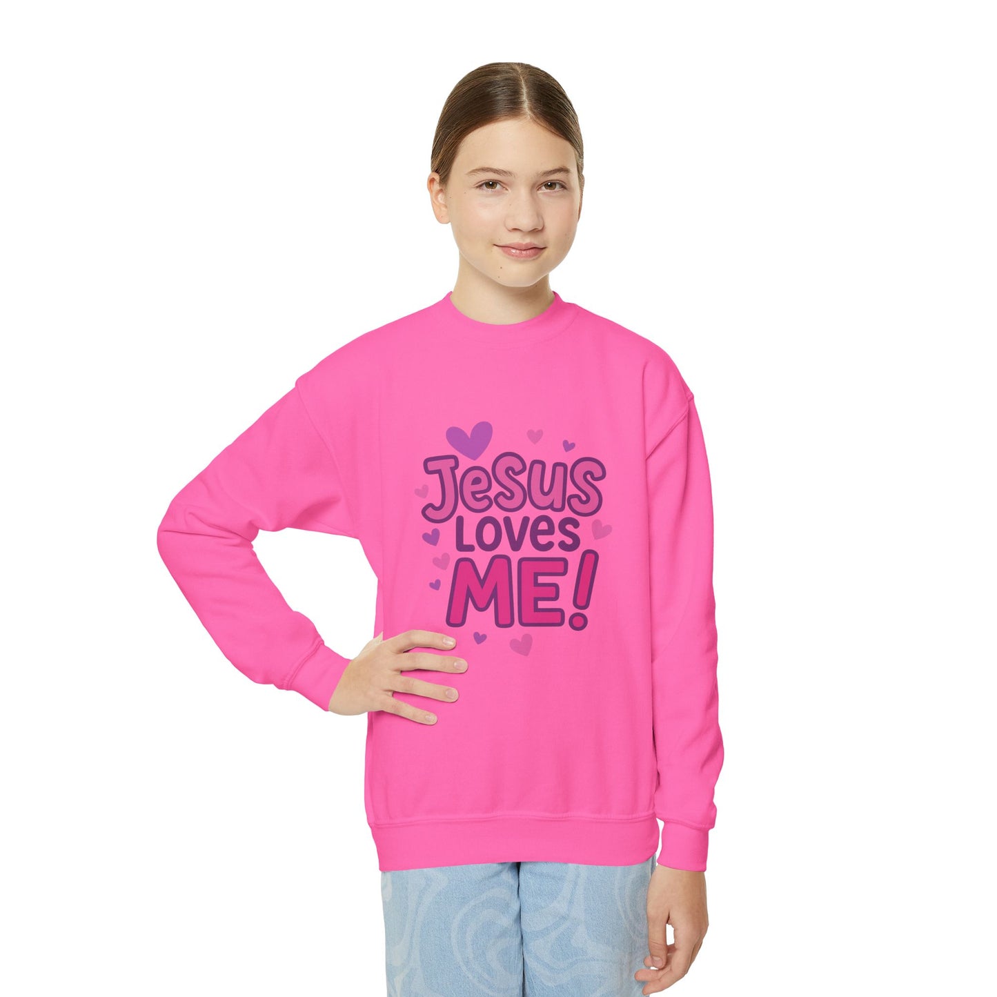 "Jesus Love Me!" Girls Christian Sweatshirt (Heart Logo)