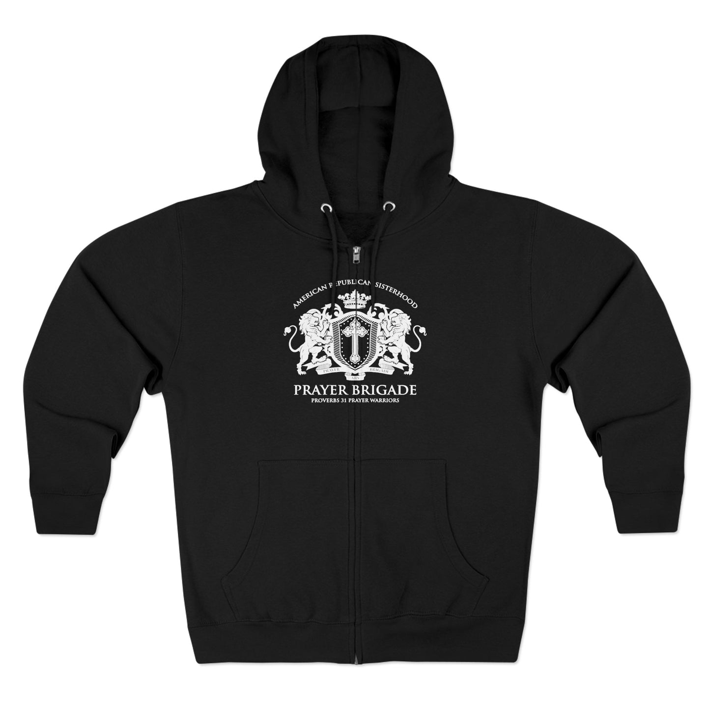 ARS Prayer Brigade Unisex Full Zip Hoodie (Dark Red with White Logo)