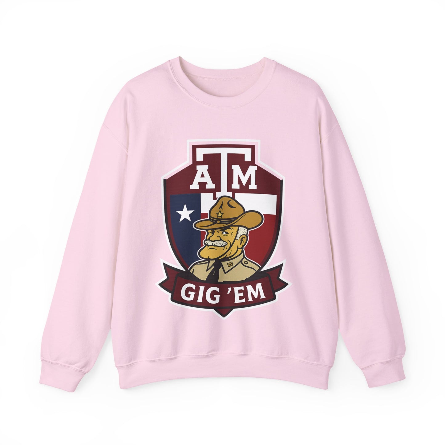 Gig 'Em Aggies Old Sarge Crest Texas A&M Soft Cozy Sweatshirt (Texas Flag Logo 1)