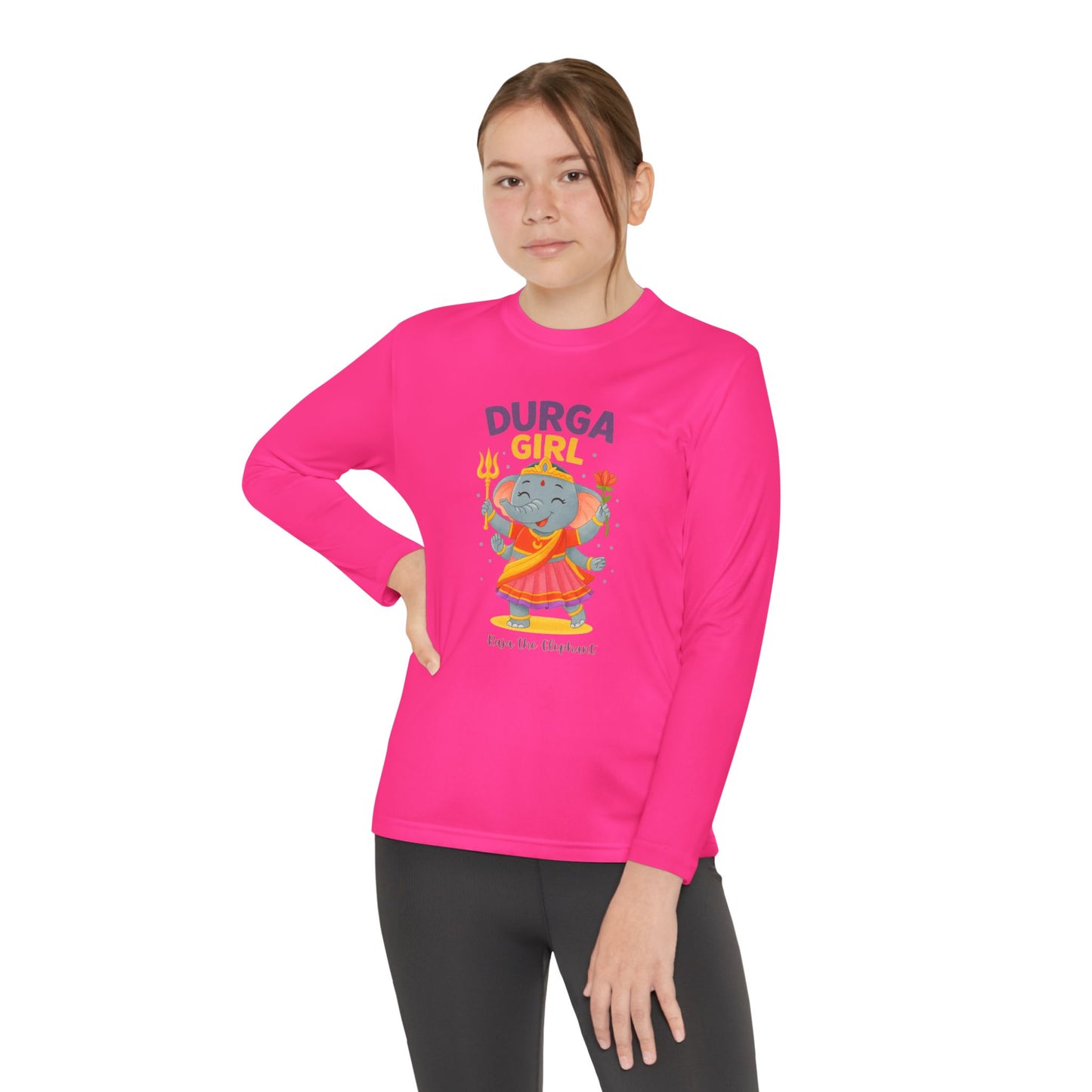 "Durga Girl" Raja the Elephant Girls Long Sleeve Tshirt (Hindu Celebration)