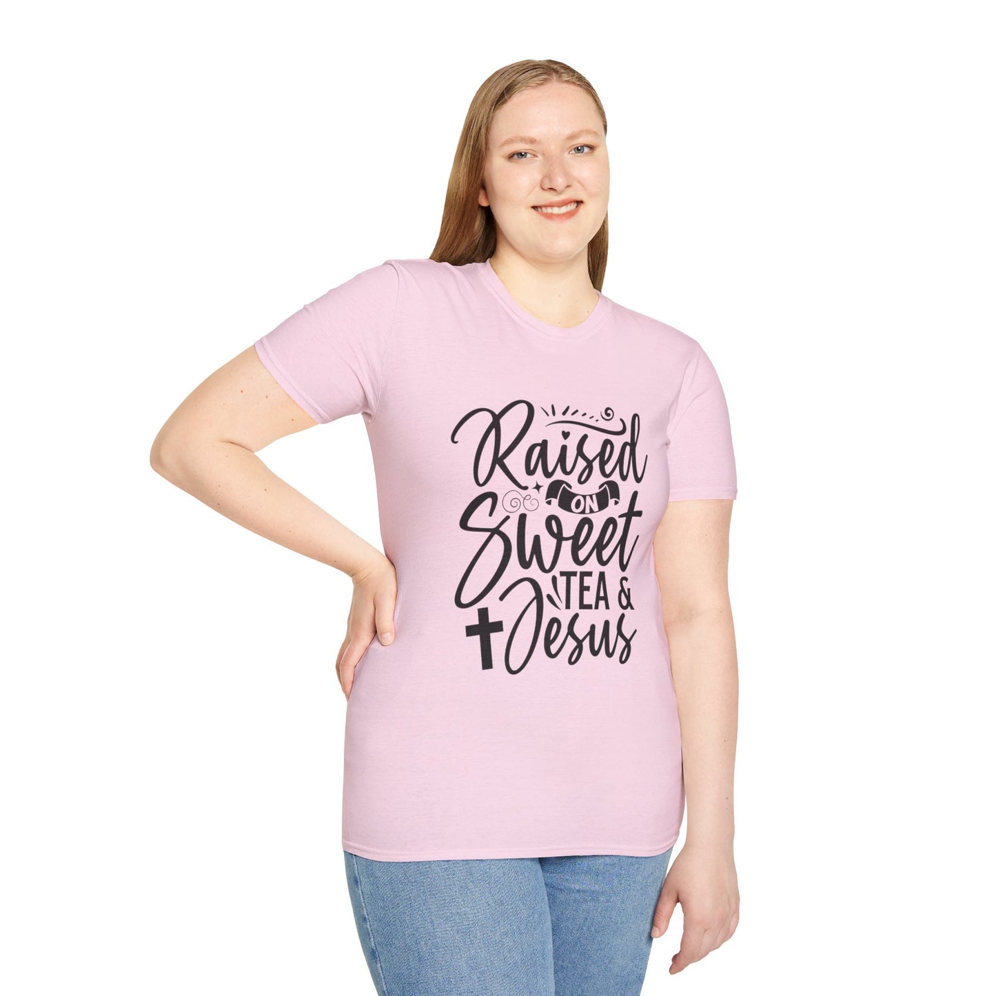 Sweet Tea and Jesus Women's Relaxed/Plus Tshirt (Black Logo) - Sweet Baby Jeez Teez