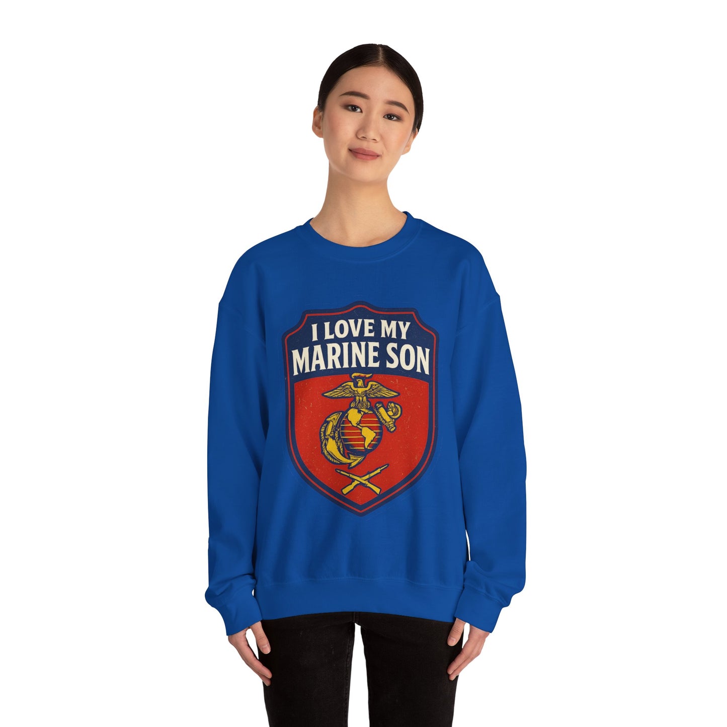 "I Love My Marine Son" Patriotic Crewneck Sweatshirt for Marine Military Parents