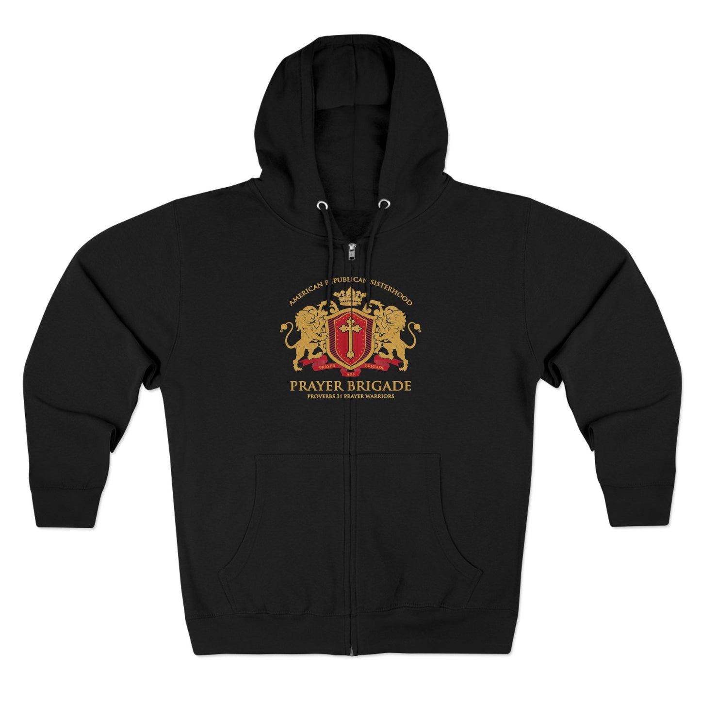 ARS Prayer Brigade Unisex Zip Hoodie (Black with Gold/Red Logo)