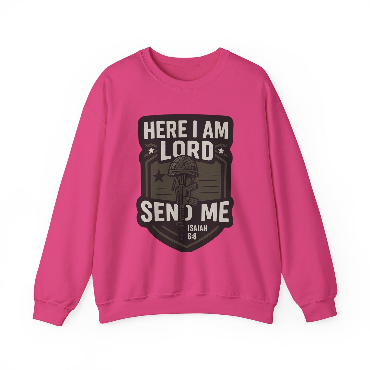"Here I Am Lord Send Me" Bible Verse Inspirational Faith Sweatshirt (Military Logo)