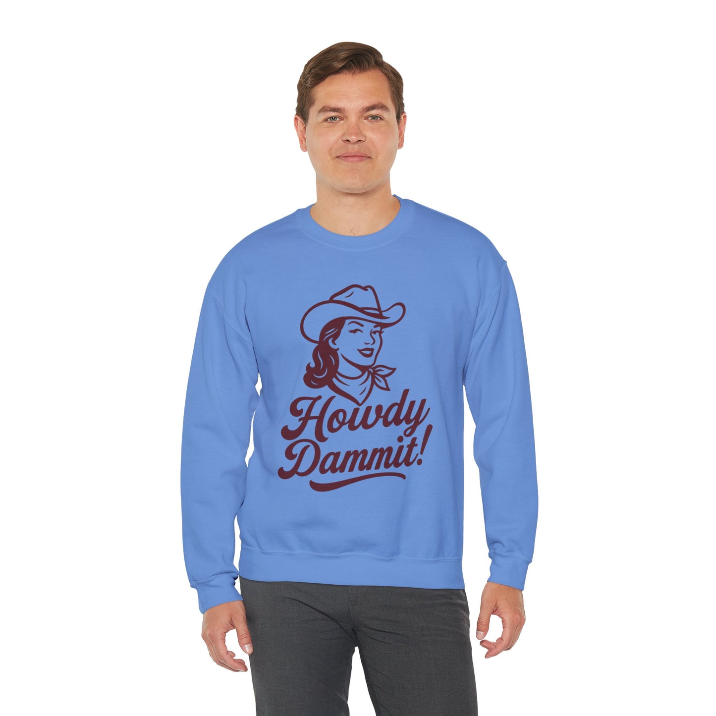 Howdy Dammit! Aggie Texas Cowgirl Cozy Unisex Sweatshirt (Maroon Logo)