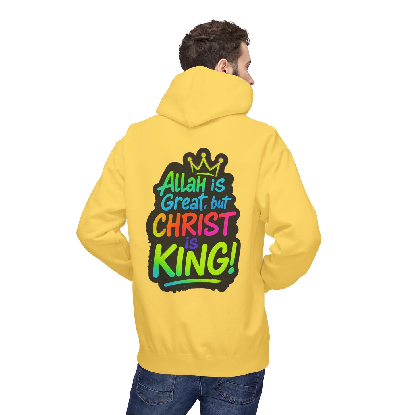"Allah is Great but Christ is King!" Cozy Christian Unisex Fleece Hoodie