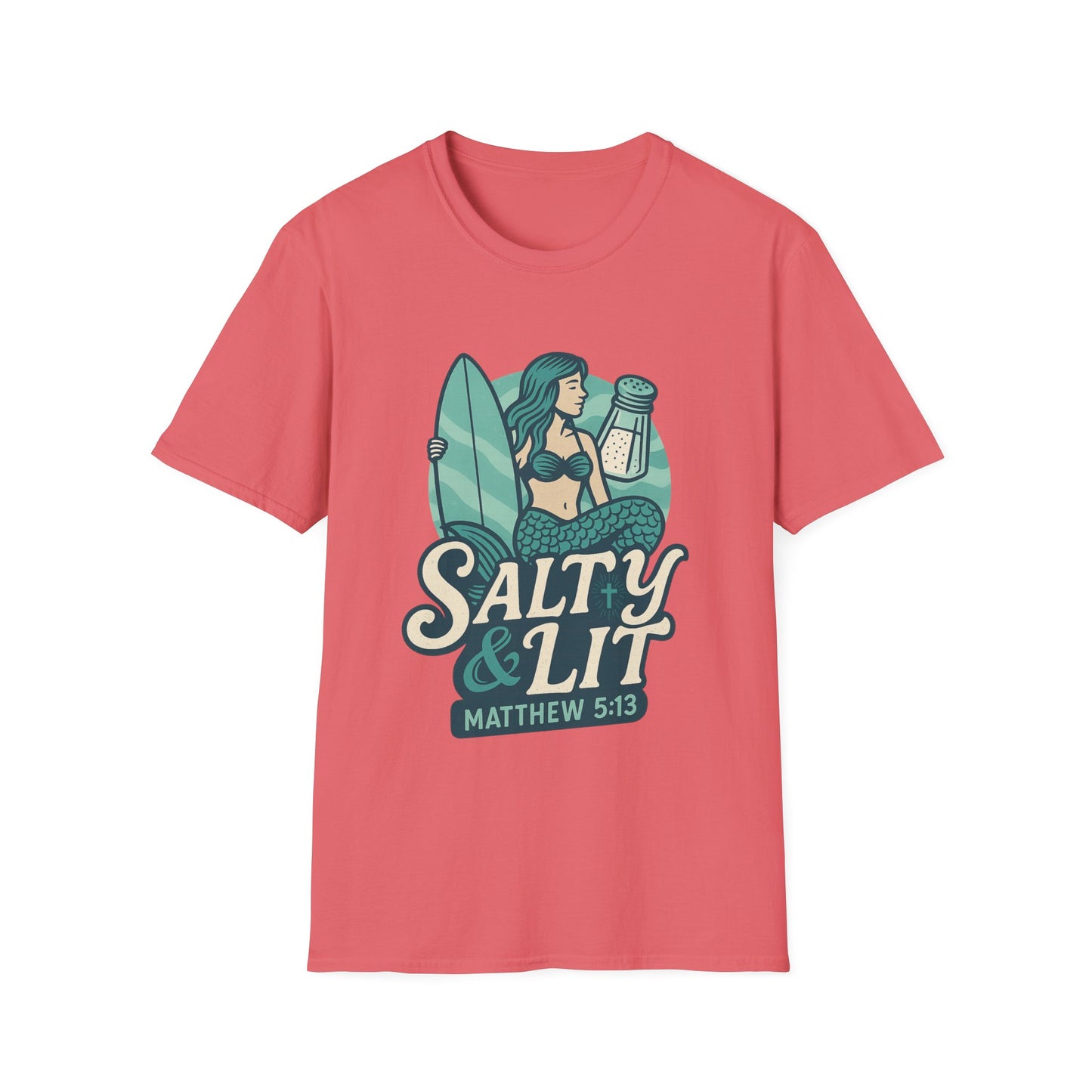 "Salty & Lit" Mermaid Matthew 5:13 Bible Verse Christian Women's Softstyle Tshirt