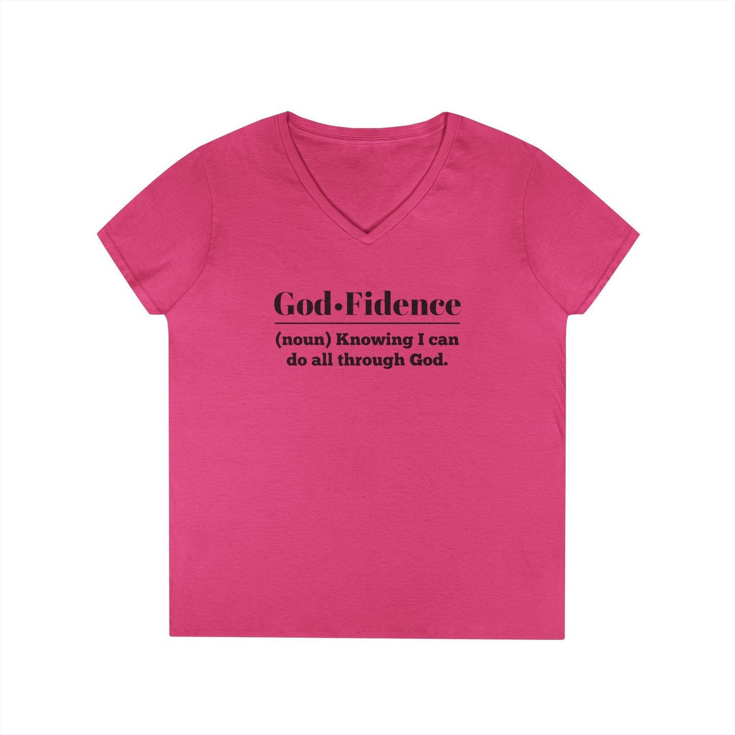 God-Fidence V-Neck T-Shirt (Black Logo) | Inspirational Tee, Christian Apparel, Gift for Her, Faith-Based Style, Motivational Clothing - Sweet Baby Jeez Teez
