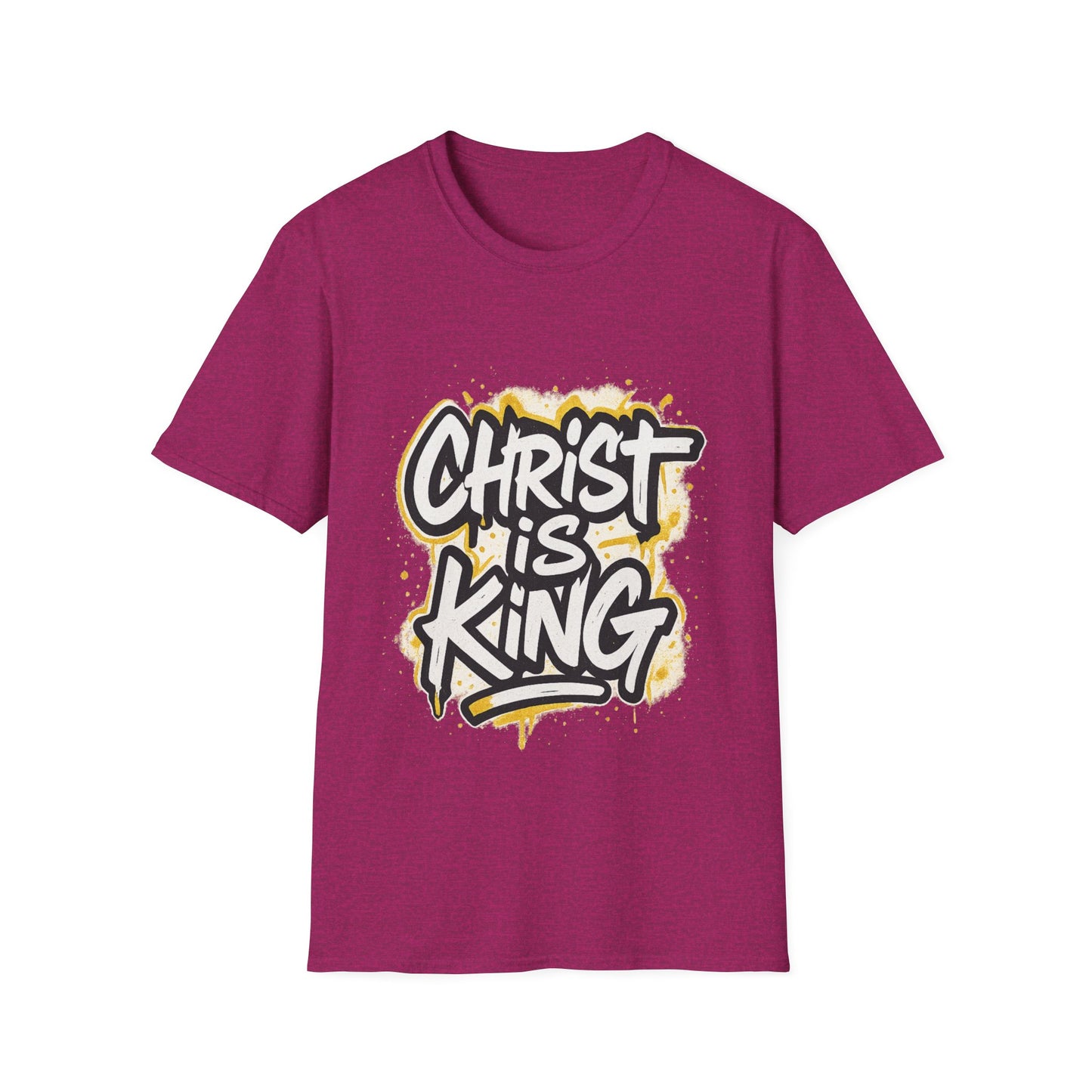 Christ is King Graphic Men's Unisex Softstyle Tshirt (White/Gold Logo)