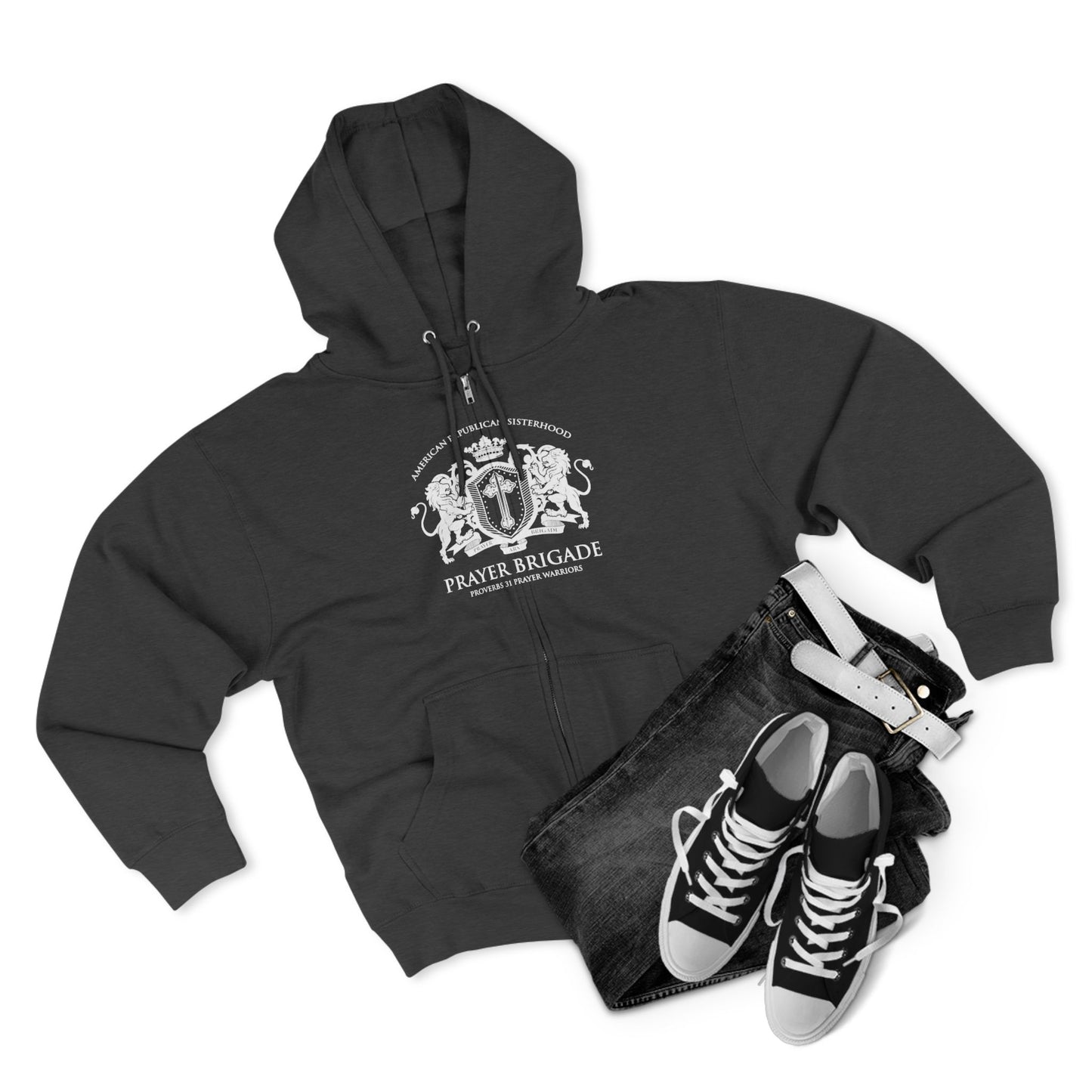 ARS Prayer Brigade Unisex Full Zip Hoodie (Dark Red with White Logo)