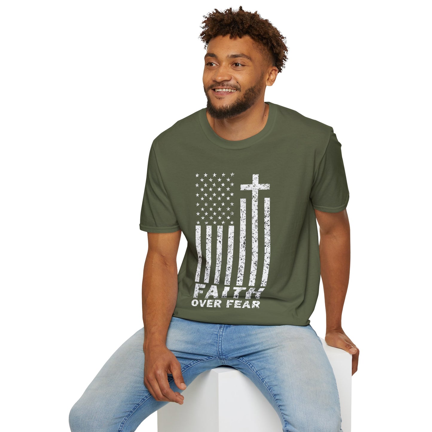 Faith Flag Men's Tshirt (White Logo)