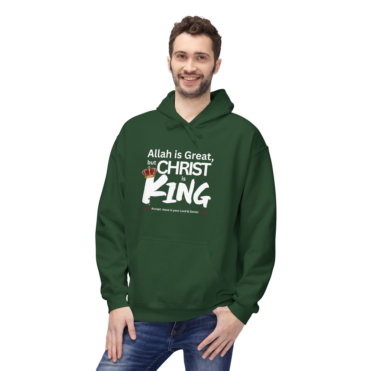 "Christ is King" Cozy Unisex Fleece Hoodie (Great Logo - White) - Sweet Baby Jeez Teez
