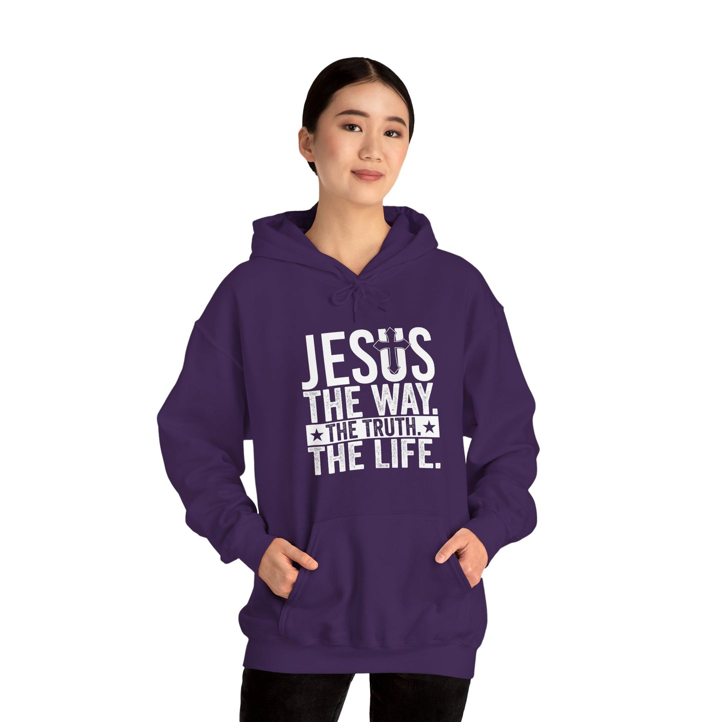 "Jesus The Way, The Truth, The Life" Heavy Fleece Unisex Hoodie (White Logo)
