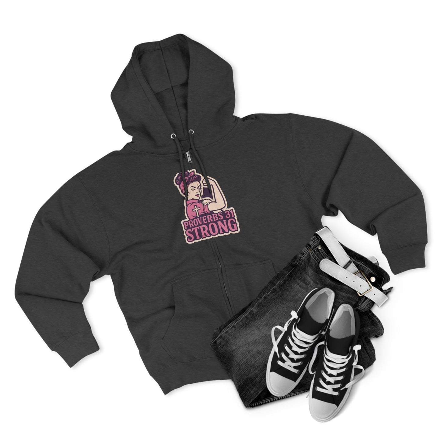 Proverbs 31 Strong Christian Women's Empowering Full-Zip Hoodie