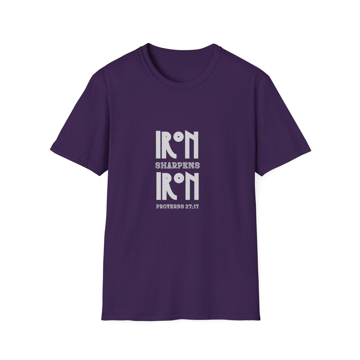 "Iron Sharpens Iron" Bible Verse Christian Inspirational Softstyle Tshirt (Gray Logo)