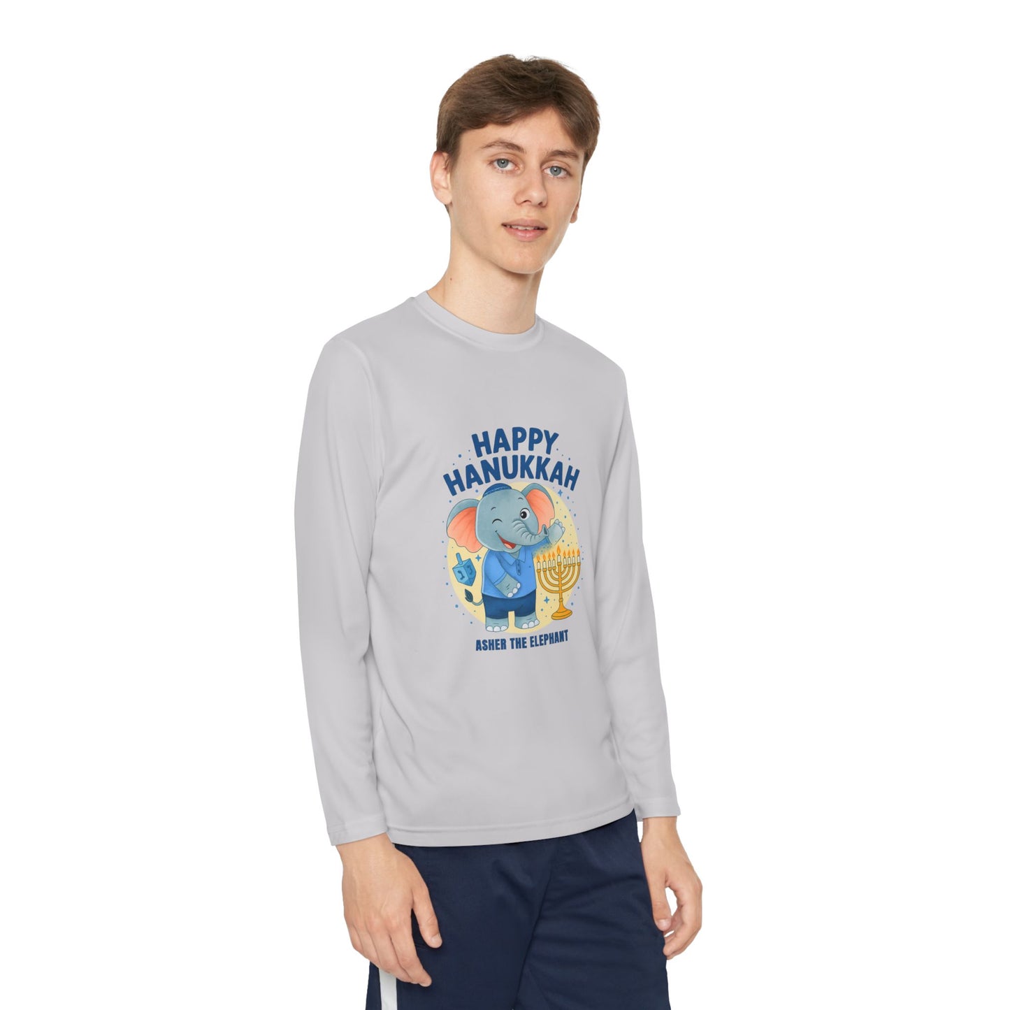 Happy Hanukkah Asher Kids Long Sleeve T-shirt (Wink Logo)