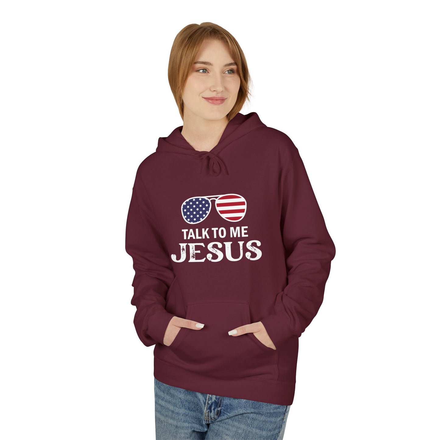 Patriotic "Talk to Me Jesus" Christian Fleece Hoodie