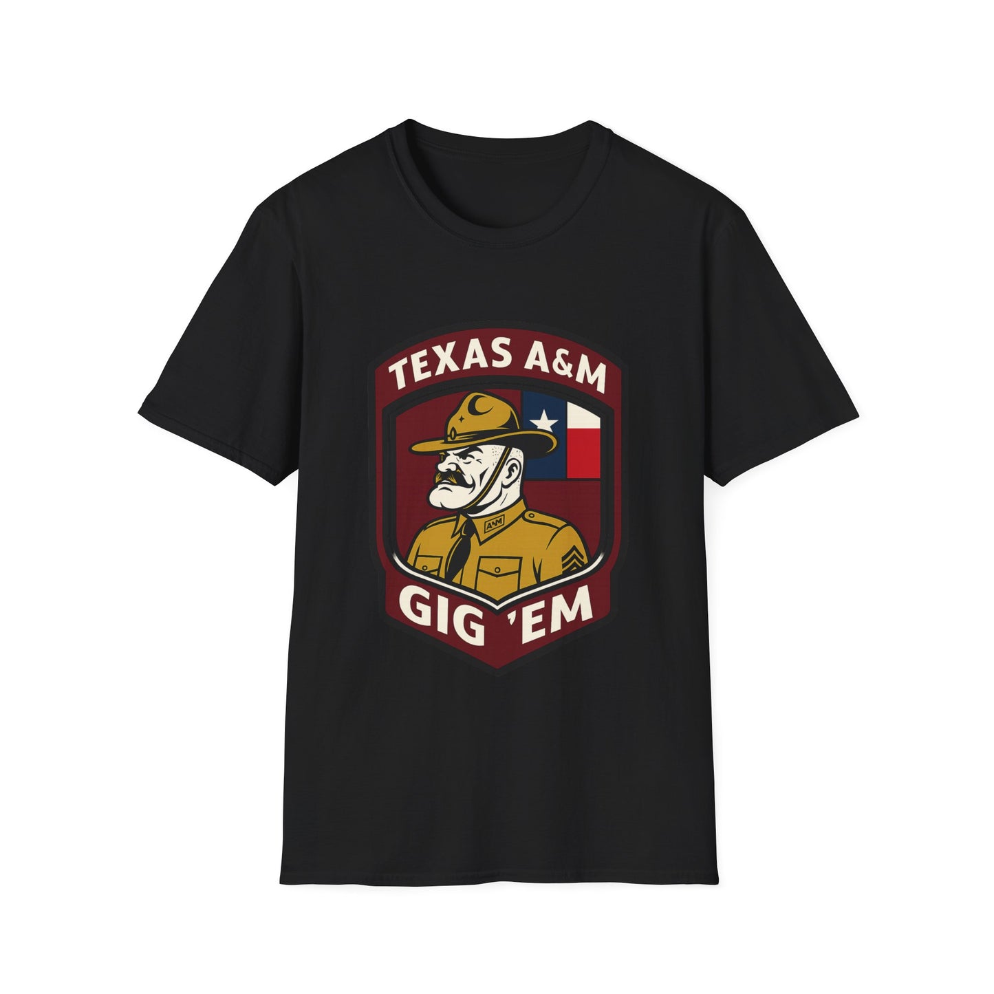 Gig 'Em Aggies Old Sarge Crest Soft Relaxed Tshirt (Texas Flag Logo 2)