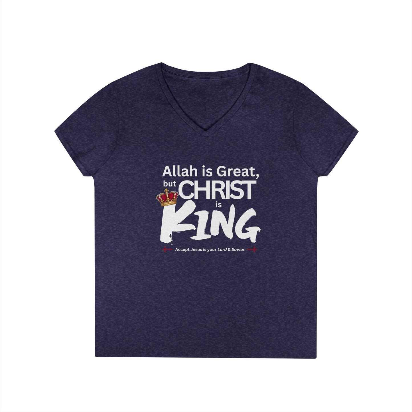 "Christ is King" Women's V-Neck Tshirt (Great Logo - White) - Sweet Baby Jeez Teez