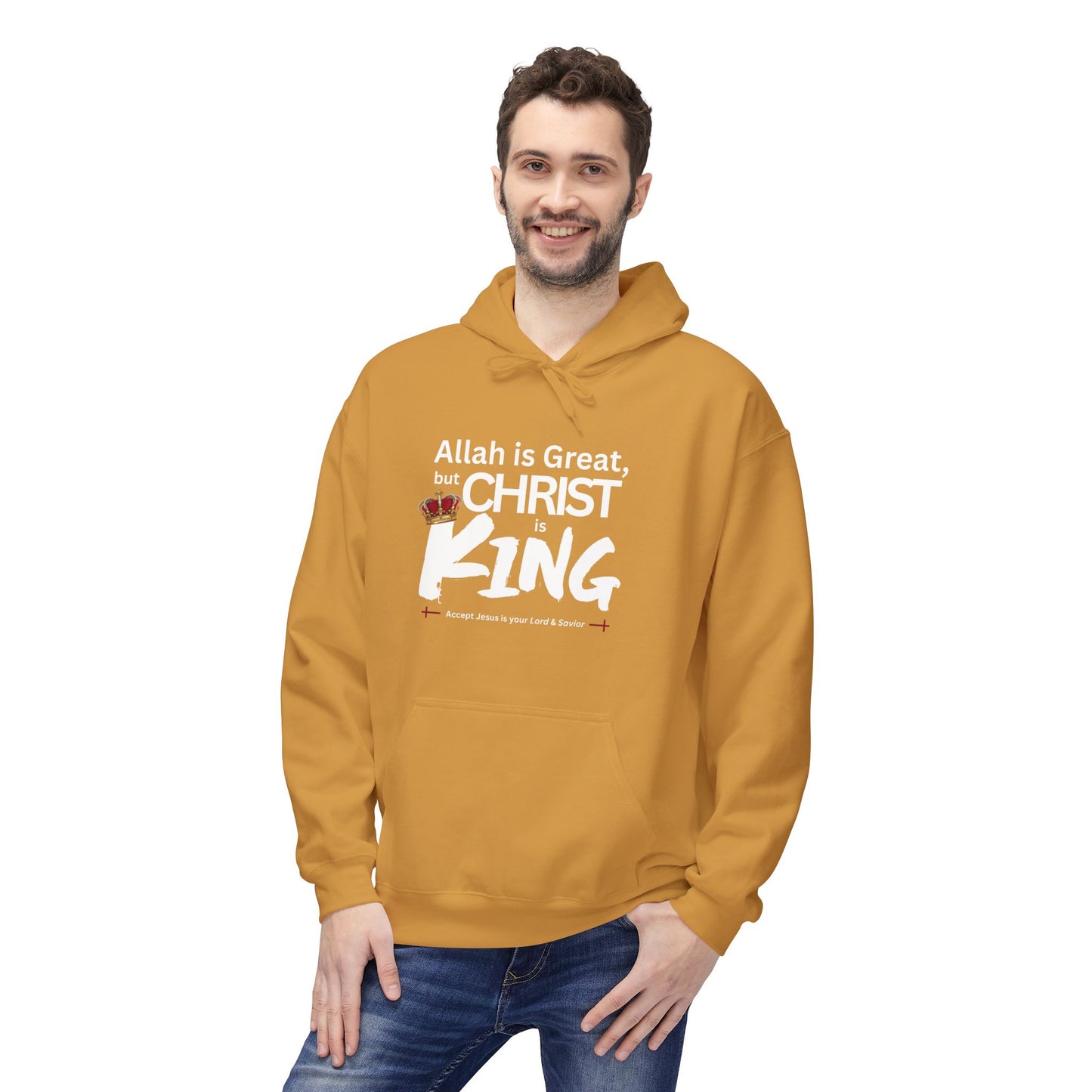 "Christ is King" Cozy Unisex Fleece Hoodie (Great Logo - White) - Sweet Baby Jeez Teez