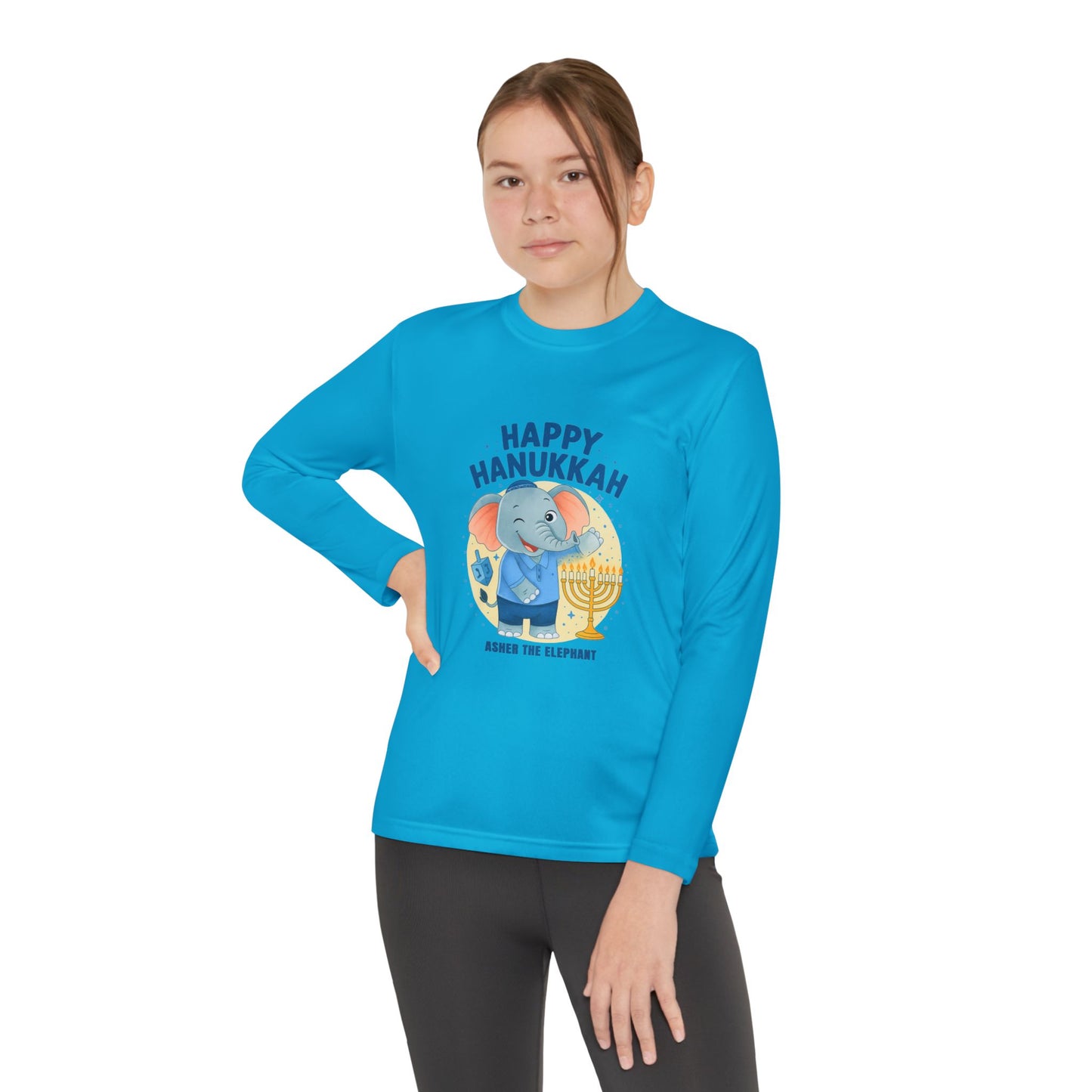 Happy Hanukkah Asher Kids Long Sleeve T-shirt (Wink Logo)