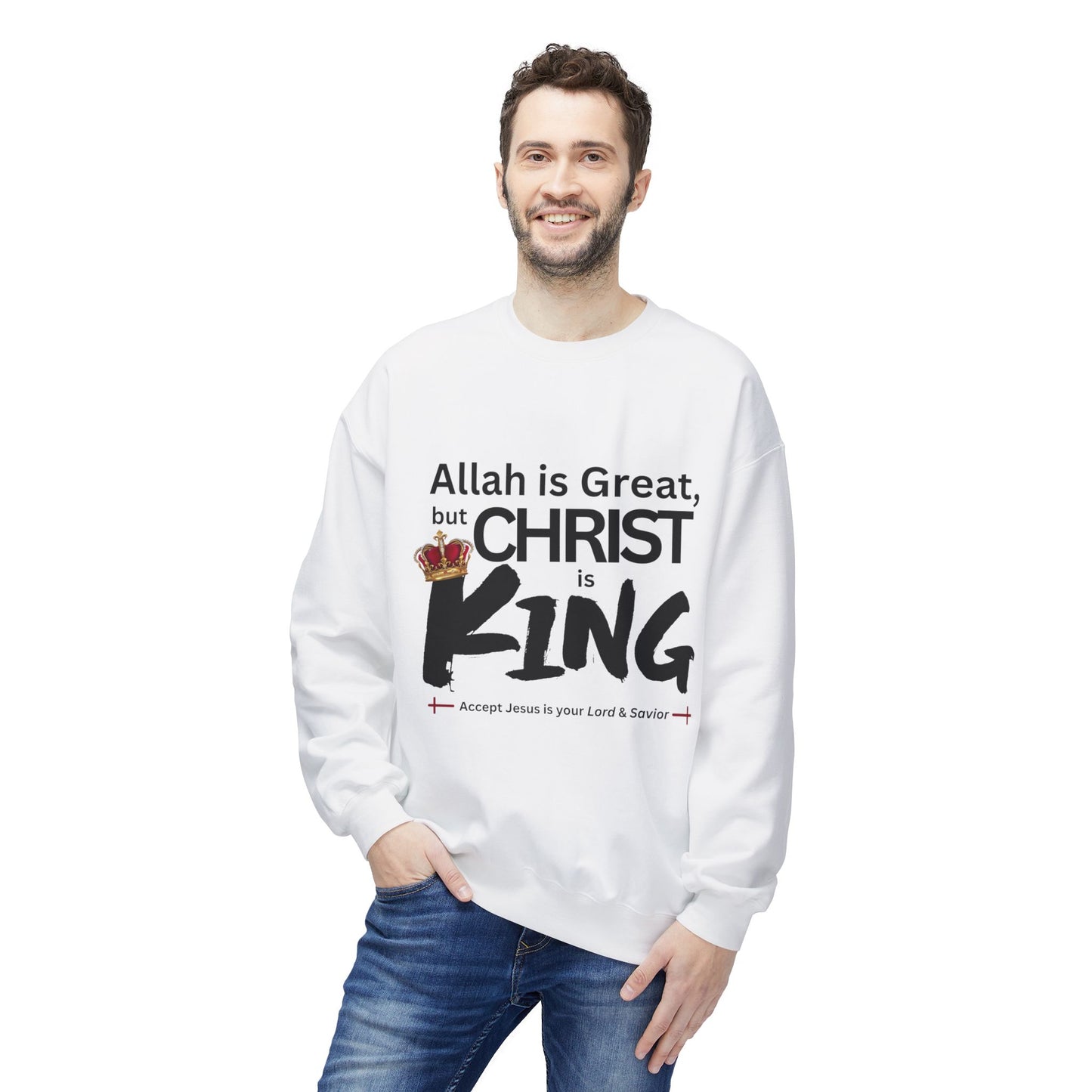 "Christ is King" Unisex Comfy Fleece Sweatshirt (Great Logo - Front) - Sweet Baby Jeez Teez