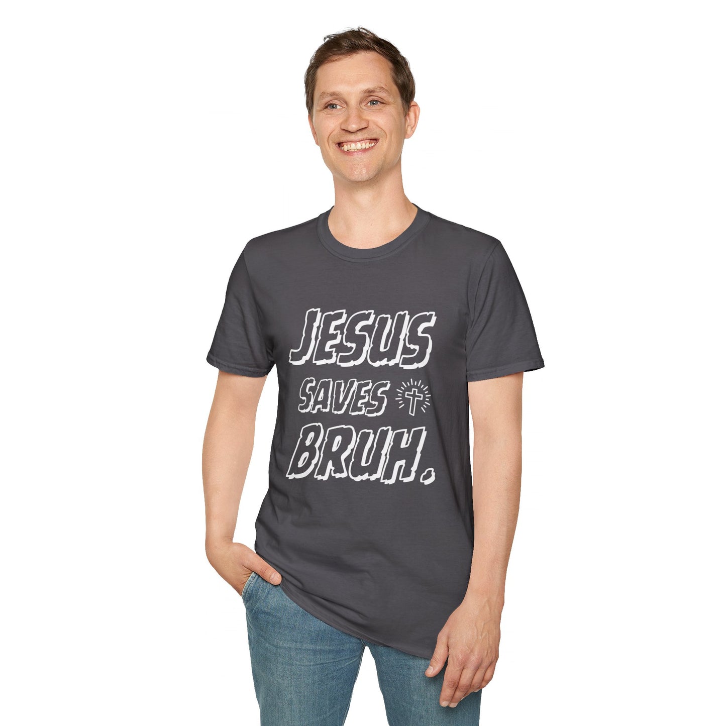 Jesus Saves Bruh Men's Tshirt (White Logo) - Sweet Baby Jeez Teez